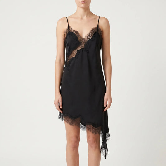 Asymmetric Lace Slip Dress -  Mable