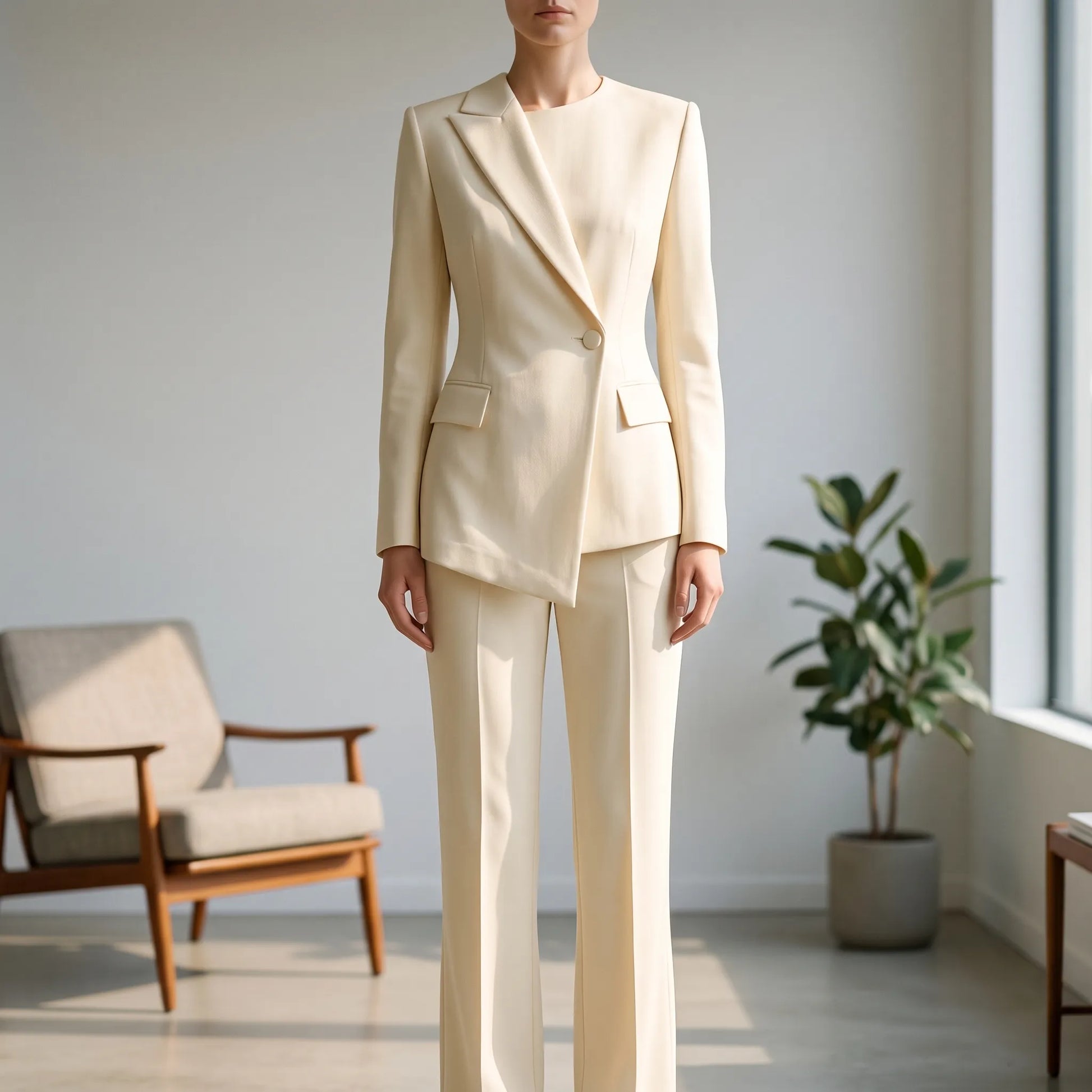 Asymmetrisk Vit Byxdress -  Suzanne