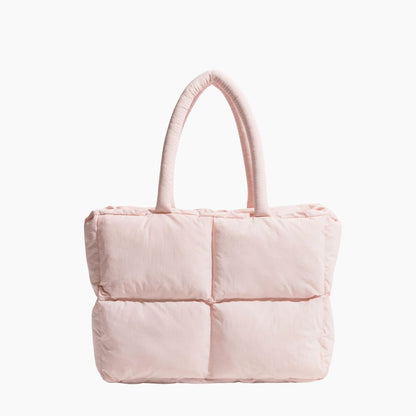 Rosa gesteppte Handtasche, Damen, modisch, Stoff, große Henkel, elegant, vielseitig.