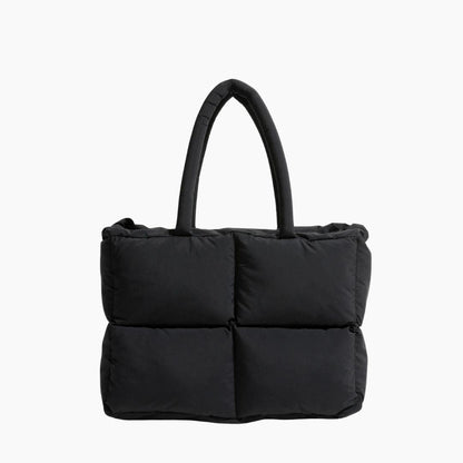 Schwarze gesteppte Handtasche, Damen, modisch, Polyester, große Henkel, elegant, vielseitig.