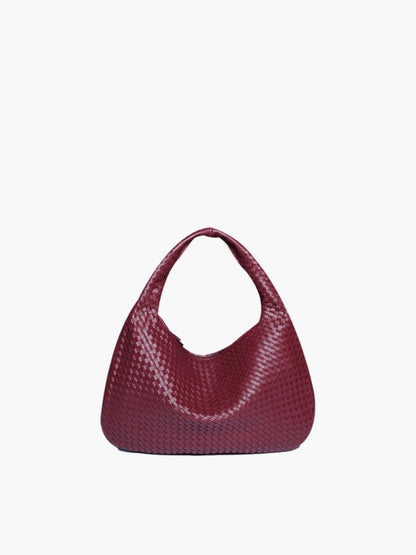 Rote Damenhandtasche aus Leder, gewebtes Design, modisch, elegant, Hobo-Stil.