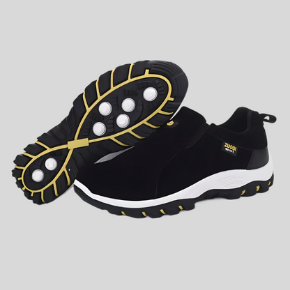Schwarze Herren-Sneaker, rutschfeste Sohle, sportlich, bequem, modisch, für Alltag und Freizeit.