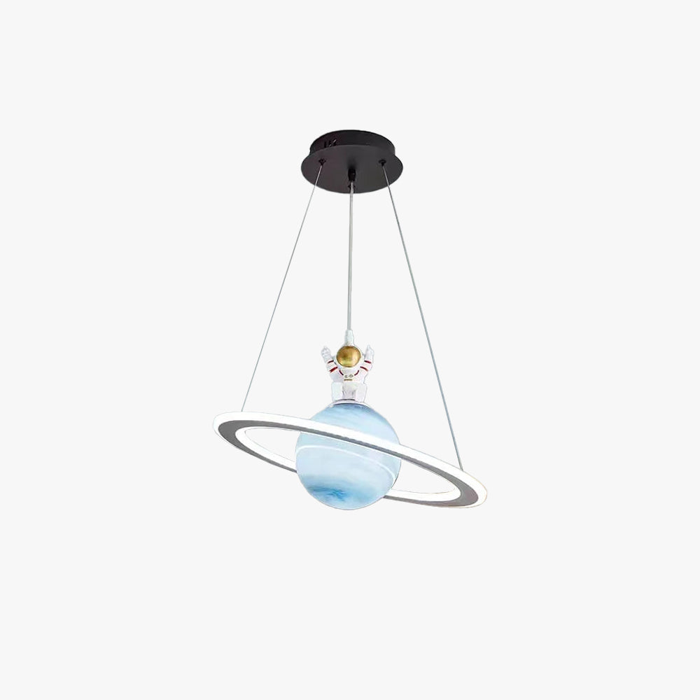 Moderne Deckenleuchte, planetenförmig, blau-weiß, LED, Kinderzimmer, dekorativ.