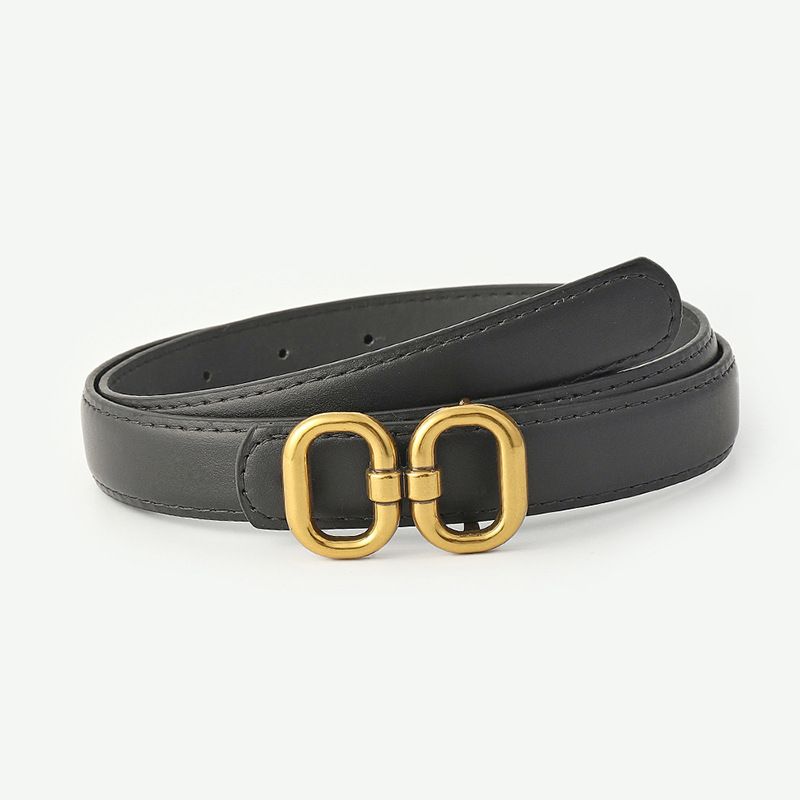 Schwarzer Ledergürtel mit goldener Schnalle, modisches Accessoire, Damenmode.