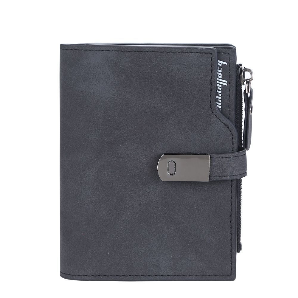 Schwarze Leder-Geldbörse mit Reißverschluss und Schnalle, Herren-Portemonnaie, elegant und modern.