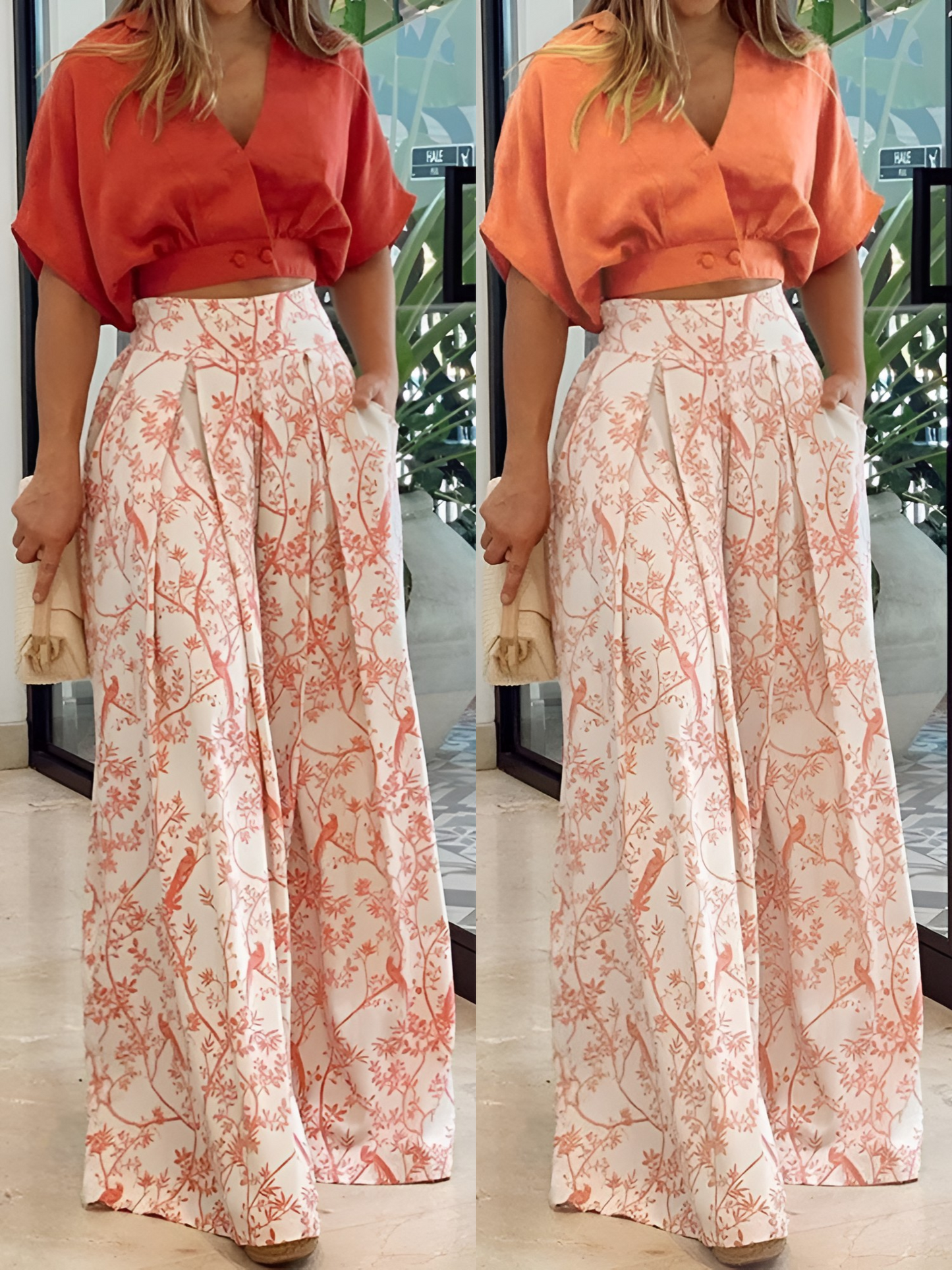 Tvådelat höstoutfit med mjuk blus och vida byxor – Élise
