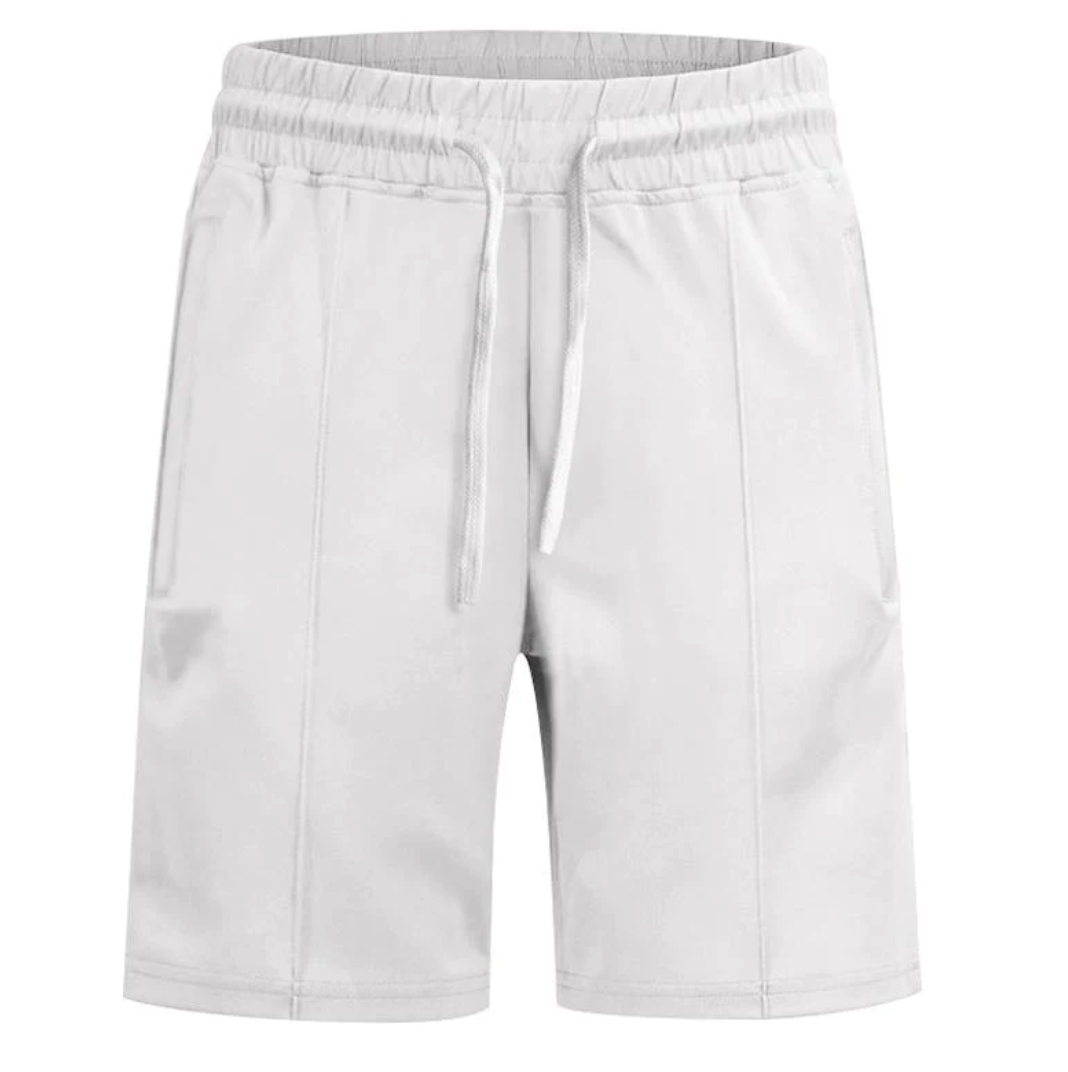 Weiße Herren-Shorts mit Kordelzug, bequem, sportlich, aus Baumwolle, ideal für Sommer.