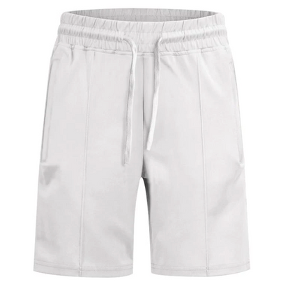 Weiße Herren-Shorts mit Kordelzug, bequem, sportlich, aus Baumwolle, ideal für Sommer.