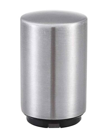 Silberner Edelstahl-Seifenspender, zylindrisch, modern, für Badezimmer oder Küche.