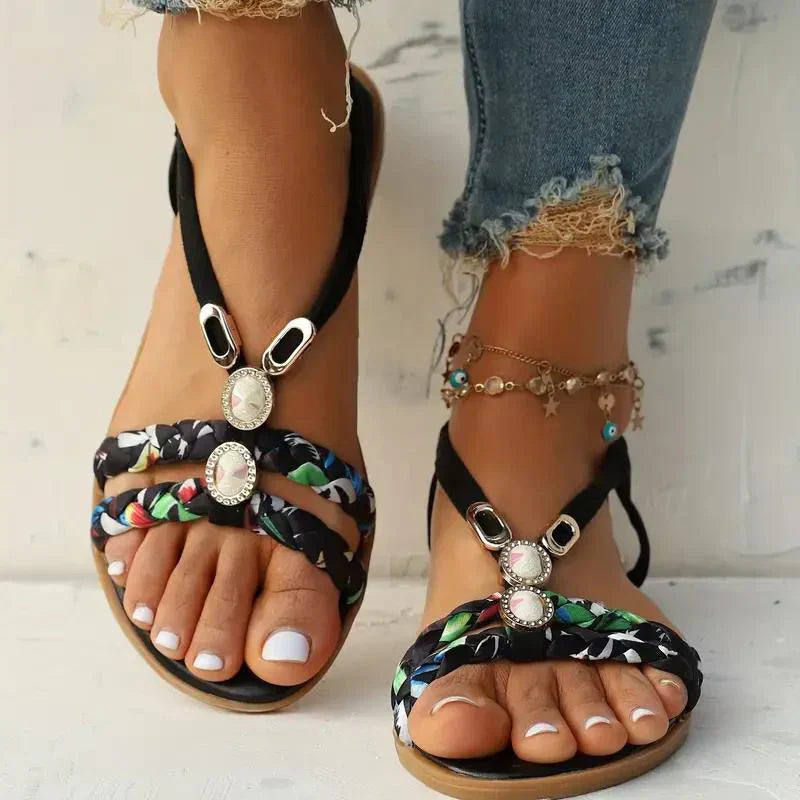 Boho-pärlor Slip-on sommarsandaler – Amira