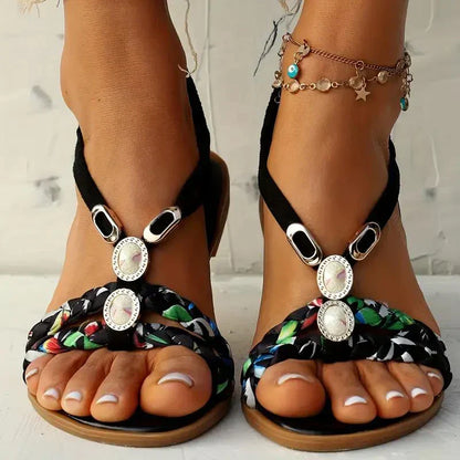 Boho-pärlor Slip-on sommarsandaler – Amira