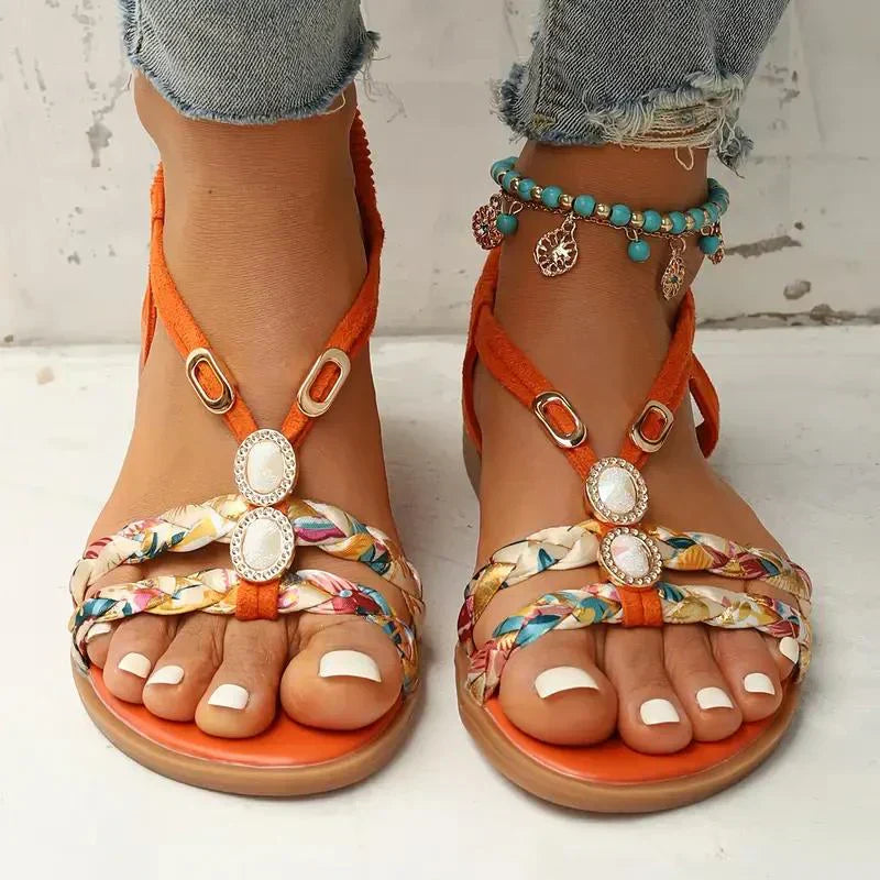 Boho-pärlor Slip-on sommarsandaler – Amira
