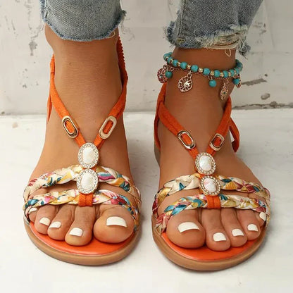 Boho-pärlor Slip-on sommarsandaler – Amira