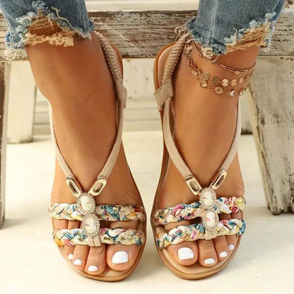 Boho-pärlor Slip-on sommarsandaler – Amira