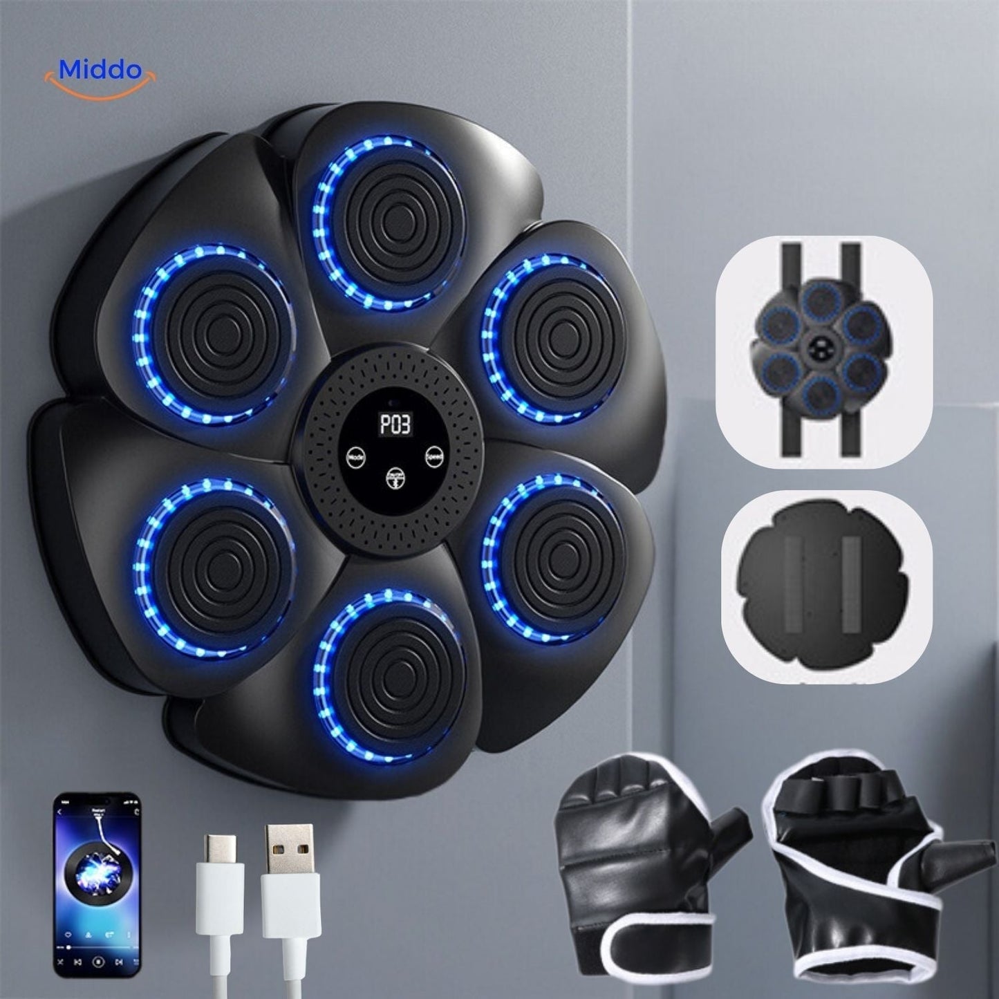 BoxPro Smart Boxmaschine mit Sensoren, schwarz, LED-Anzeige, Muskeltraining, Sparring, inkl. Handschuhe.