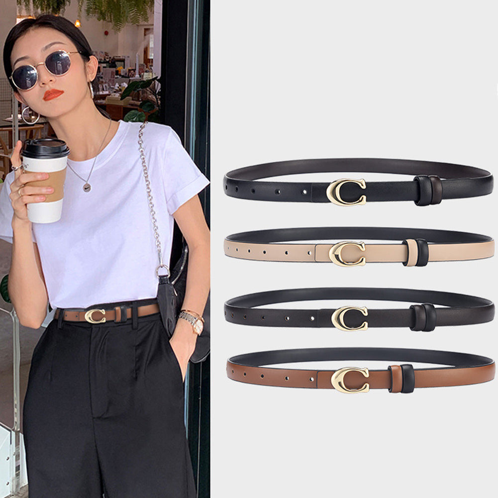 Dünner Wendegürtel mit C-Schnalle, schwarz und beige, Damenmode-Accessoire.