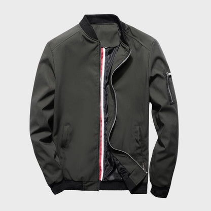 Grüne Bomberjacke für Herren, Reißverschluss, Tasche am Ärmel, modisch, lässig, Polyester.