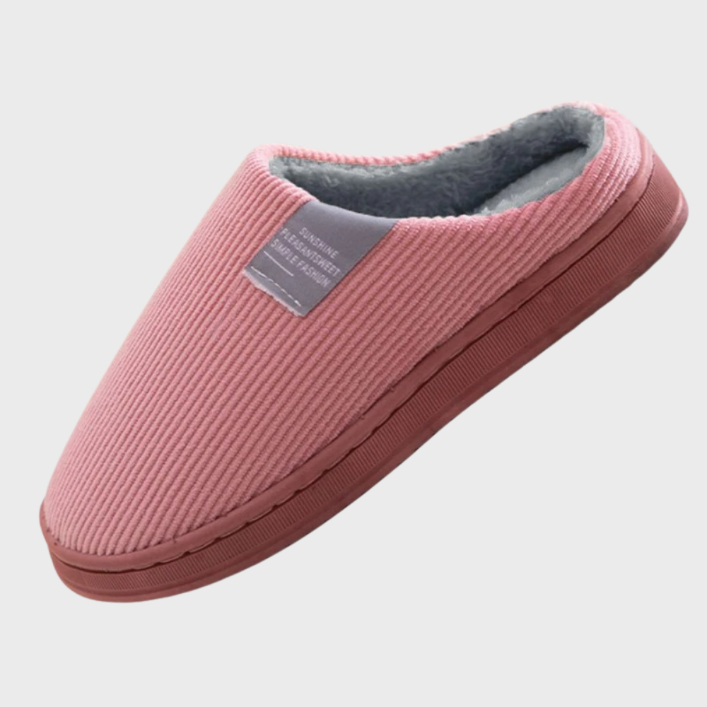 Rosa Hausschuh aus Stoff, rutschfeste Sohle, warmes Futter, gemütlich, Damenmode.