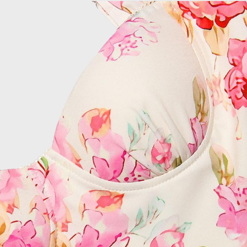 Midi-partyklänning med höstblommönster – Mireille