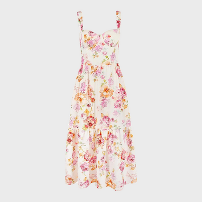 Midi-partyklänning med höstblommönster – Mireille
