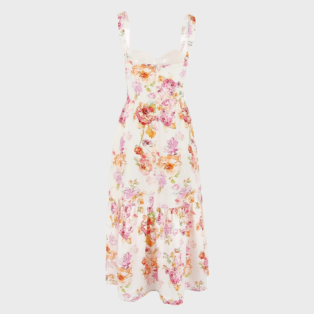 Midi-partyklänning med höstblommönster – Mireille