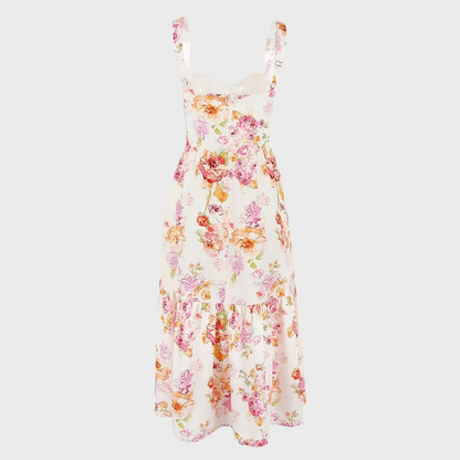 Midi-partyklänning med höstblommönster – Mireille