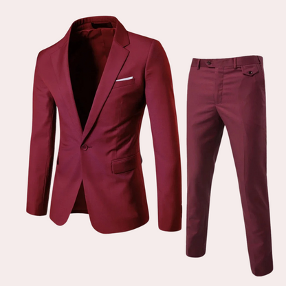 Roter Herrenanzug, zweiteilig, Slim Fit, aus Baumwolle, ideal für formelle Anlässe.