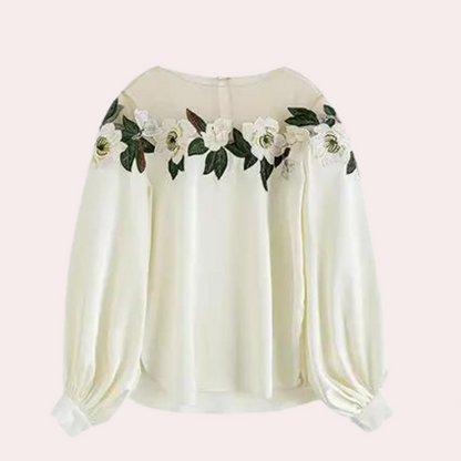 Höstliga blommönster beige damblus med lös passform – Elvira