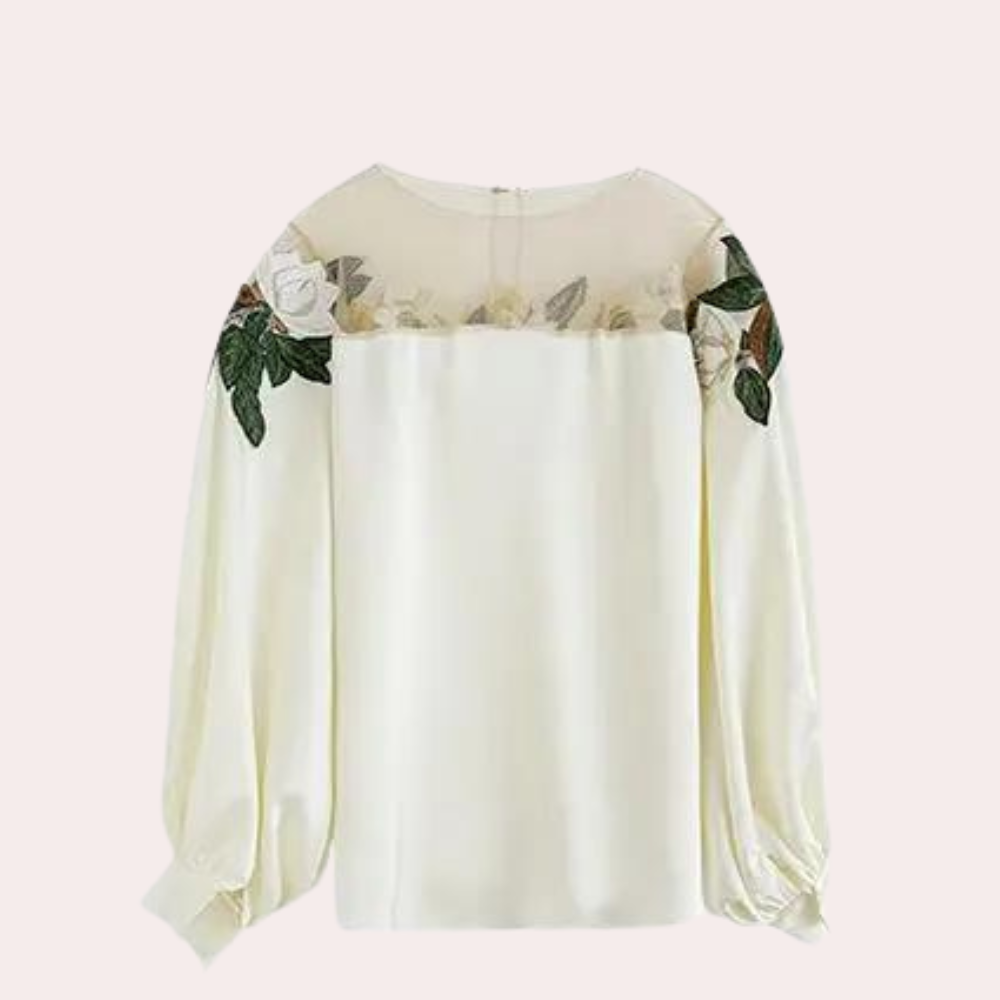 Höstliga blommönster beige damblus med lös passform – Elvira