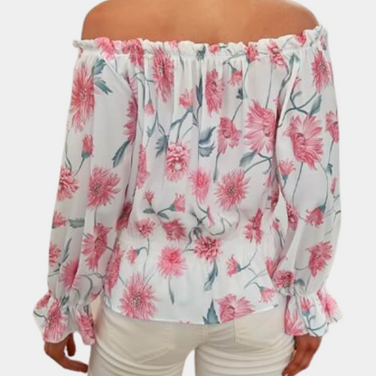 Axelös blommig blus med volanger – Höstmagin Fayenne
