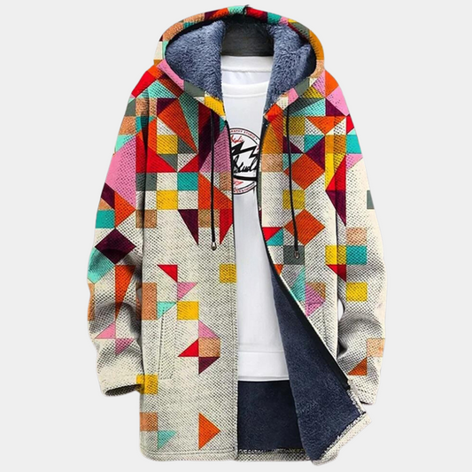 Retro herrjacka med colorblock-tryck och huva – Eliano