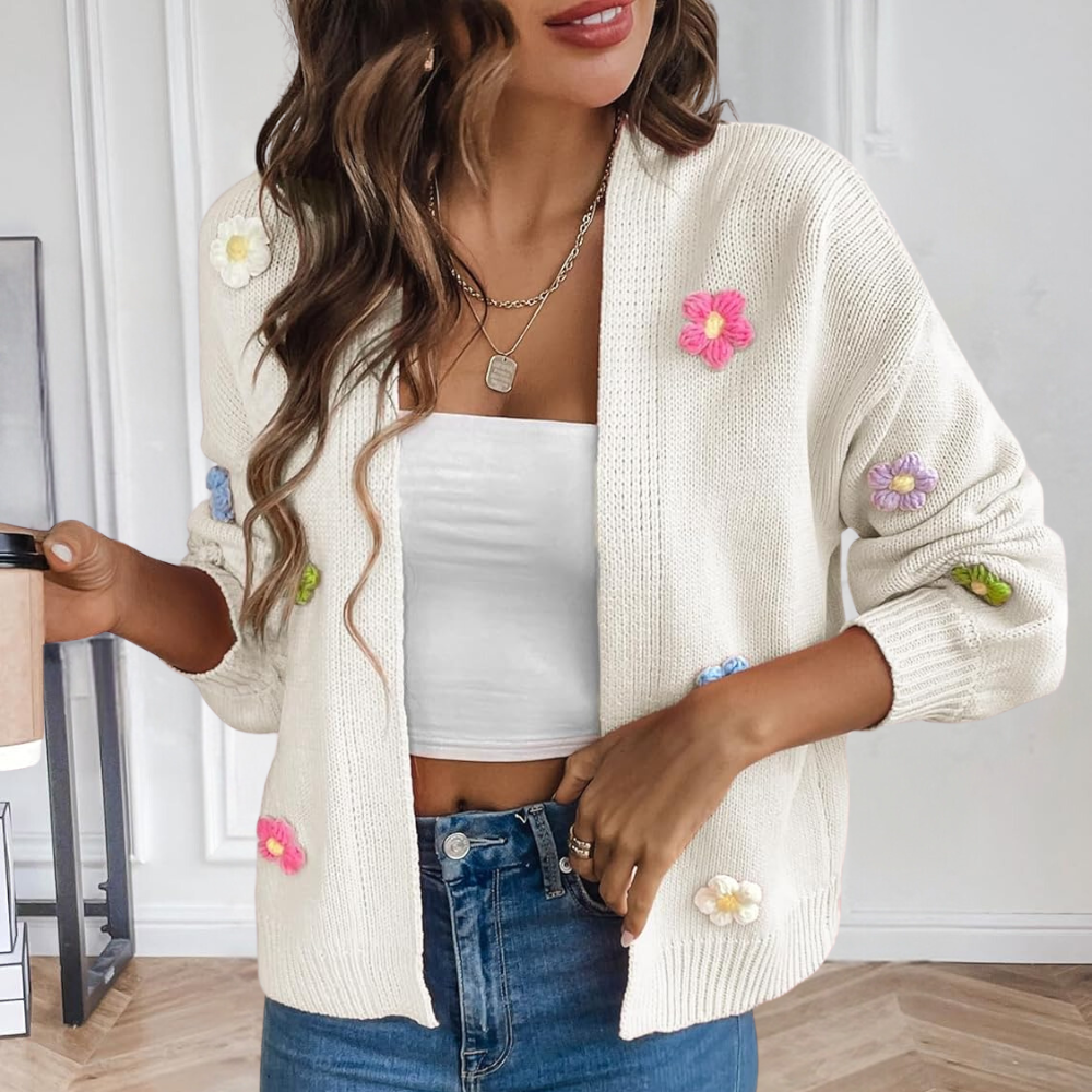 Kofta för damer med 3D-blommor – Maribel