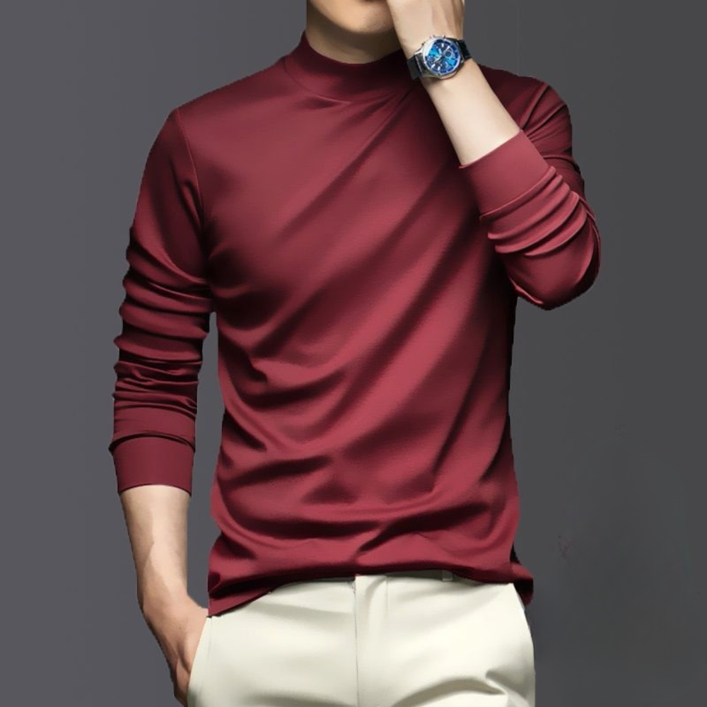 Roter Herrenpullover, langärmelig, aus Baumwolle, elegant, modisch, ideal für Herbstmode.