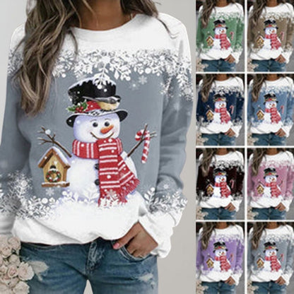 Damenpullover mit Schneemann-Motiv, Winterdesign, verschiedene Farben, lässig, bequem.