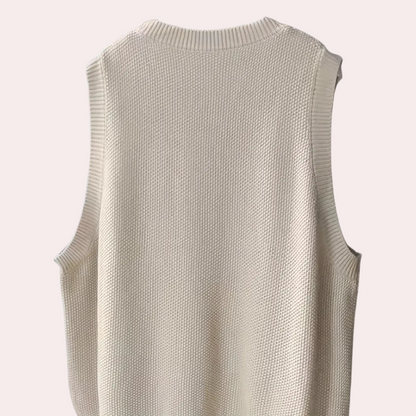 Ärmellose Strickweste Damen, cremeweiß, Baumwolle, Rückansicht, modisch, elegant, Herbstmode.