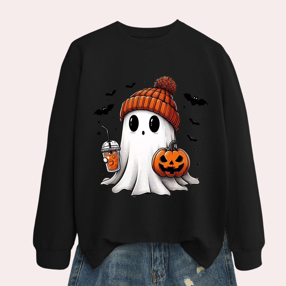 Damernas Halloween sweatshirt med spökmönster – Liora