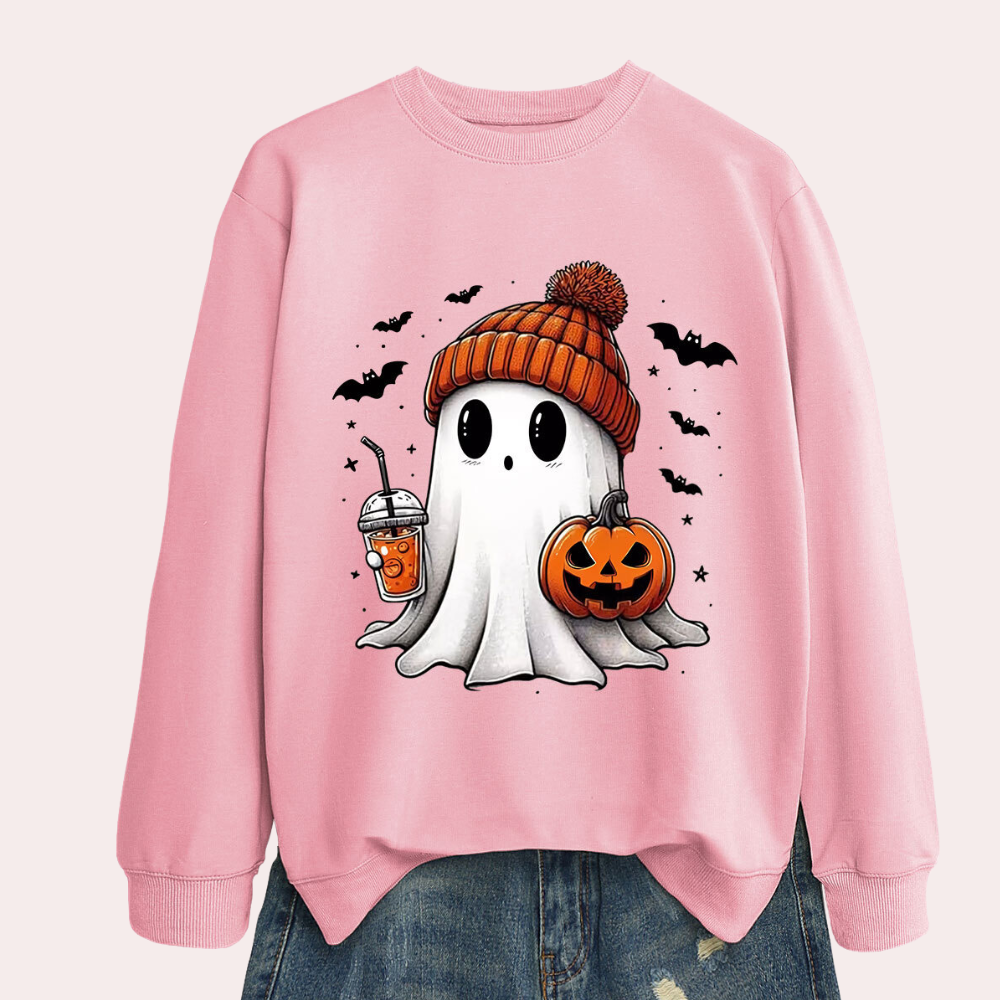 Damernas Halloween sweatshirt med spökmönster – Liora