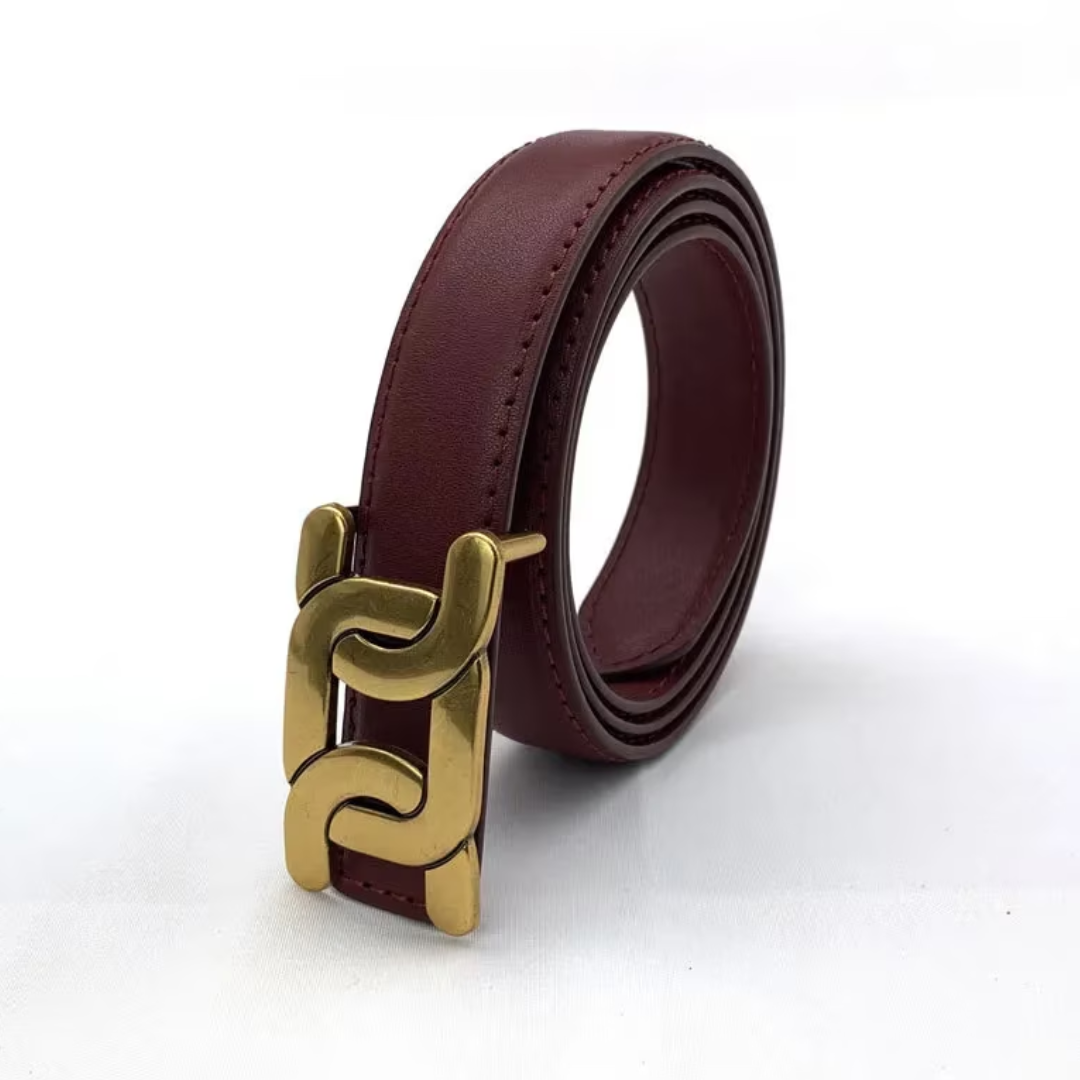 Brauner Ledergürtel mit goldener Schnalle, modisches Accessoire, Unisex, elegant und stilvoll.
