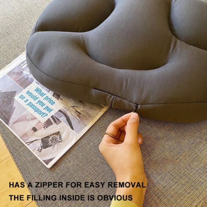 Graues ergonomisches Kissen mit Reißverschluss, ideal für Nackenschmerzen, Komfort, Schlaf.