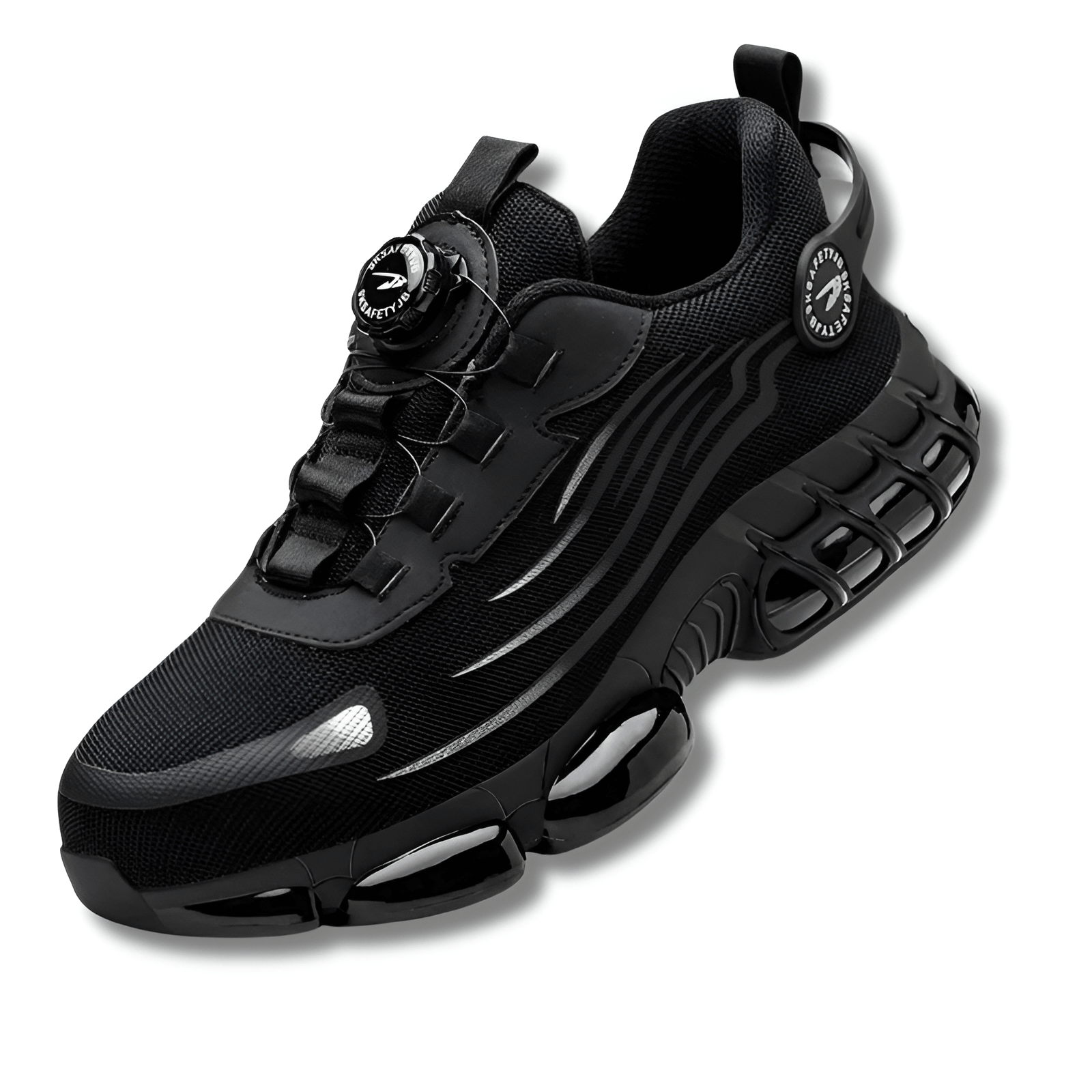 Schwarzer Sneaker mit Luftpolstersohle, sportliches Design, Herrenmode, bequeme Sportschuhe.