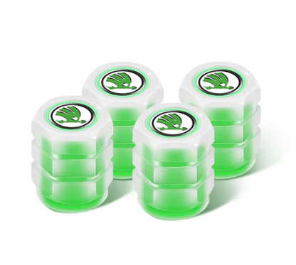 Set med 4 lysande ventilkåpor med logotyp – LuxaGlow