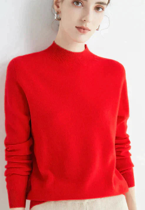 Roter Damenpullover, langärmelig, aus Baumwolle, modisch, bequem, Freizeitkleidung.