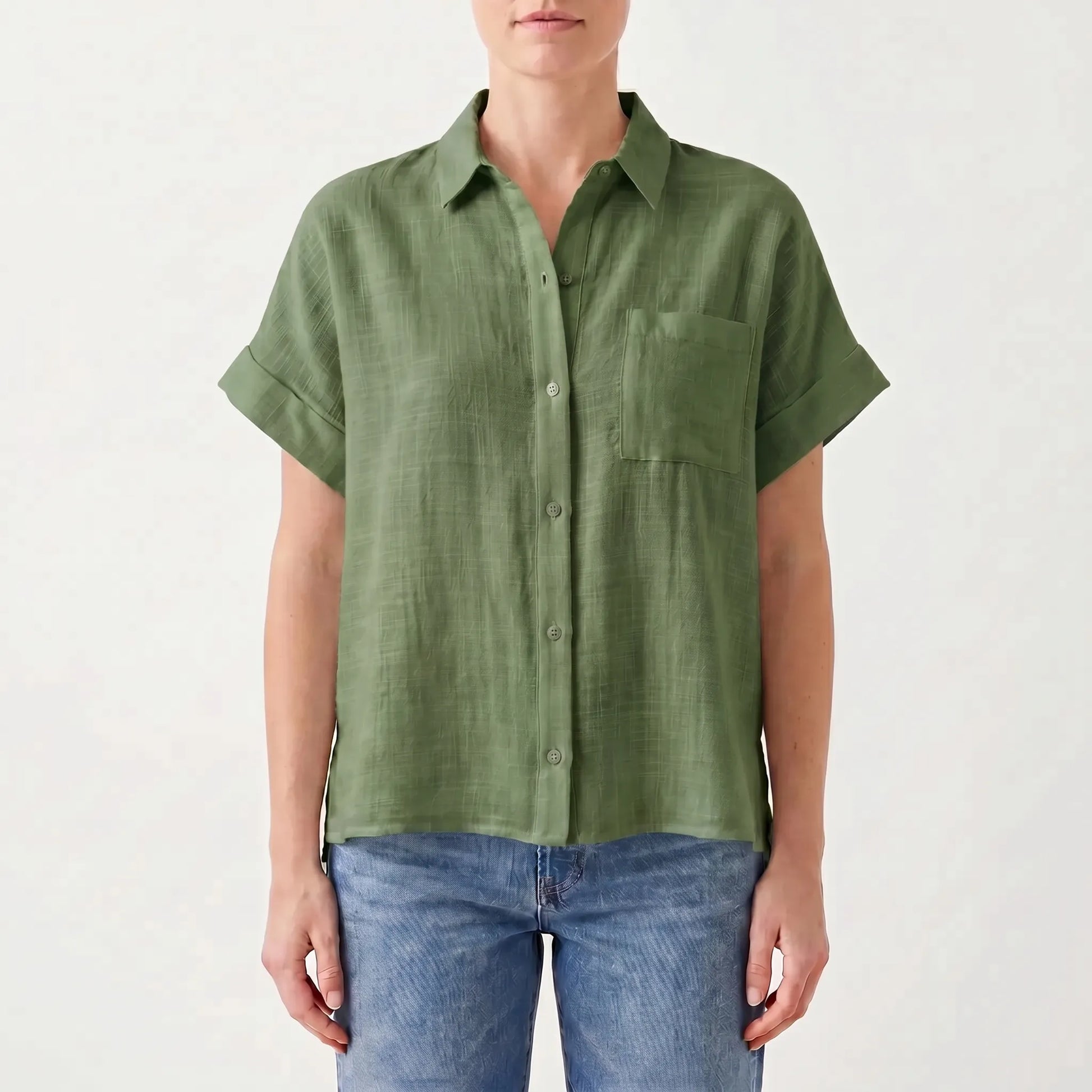 Casual Button-Down Shirt -  Kelley