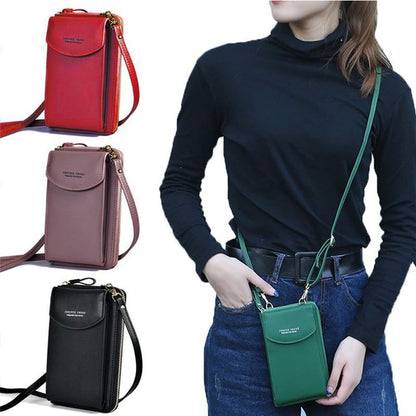 Damen-Handy-Umhängetasche, Leder, rot, rosa, schwarz, grün, modisch, praktisch, kompakt.