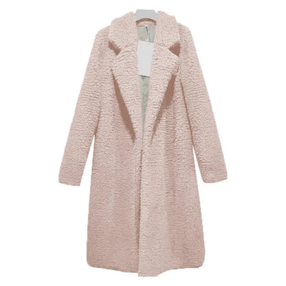 Rosa Damen-Wintermantel, flauschig, warm, modisch, Luca Norelli, elegant, lang.