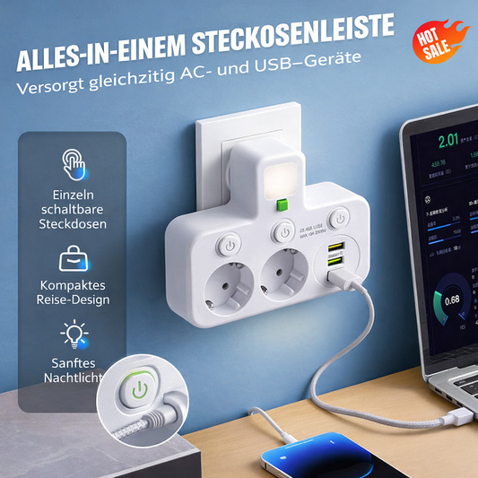 Power Strip with USB and Switches | Multi-Outlet Surge Protector 2500W 2