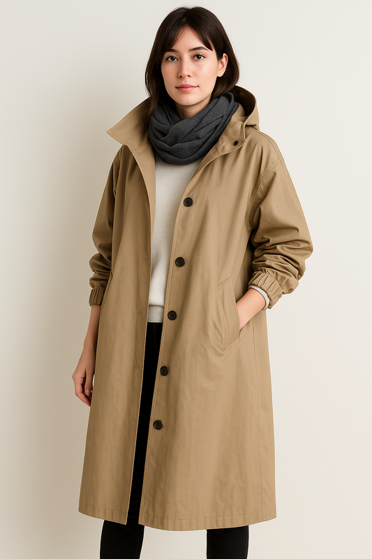 Lång damtrenchcoat med huva – Ranya höstutgåva