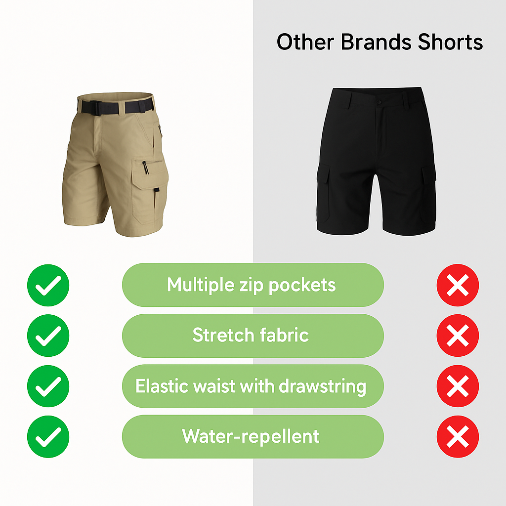 Herr Outdoorshorts med 6 fickor med dragkedjor - FlexTrek Cargo Shorts