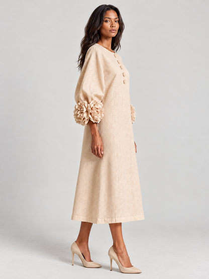 Elegant Long Flowy Dress with Puff Sleeves 3