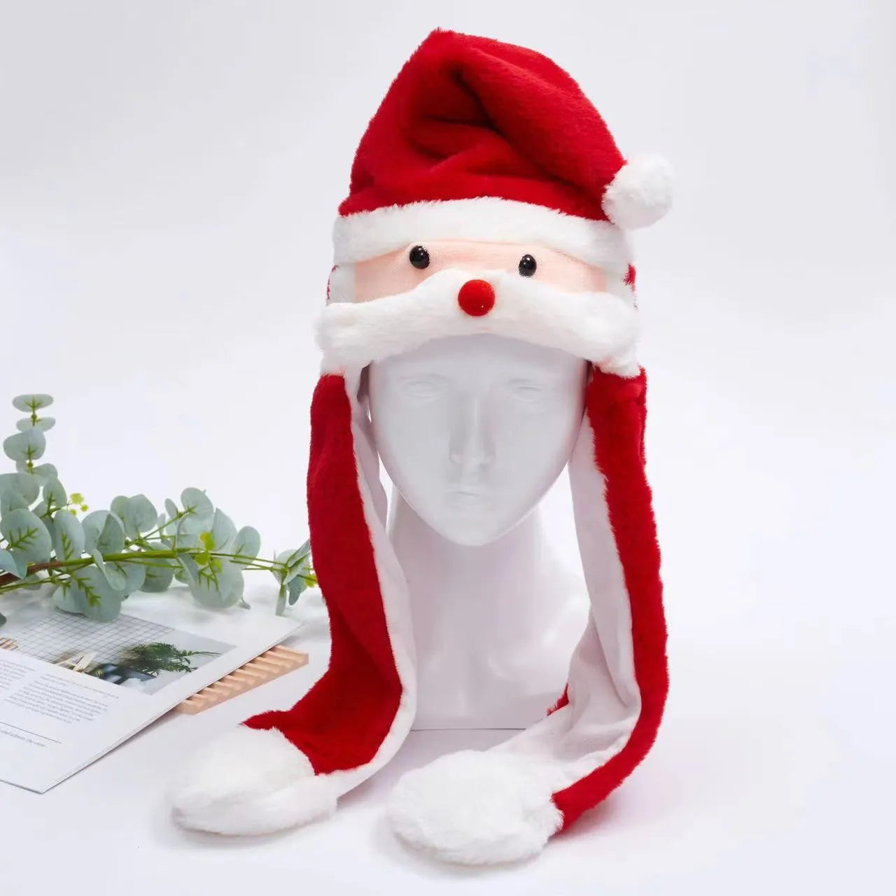 Weihnachtsmütze Santa Claus rot-weiß Plüsch, lustig, mit Bommel, für Weihnachten.